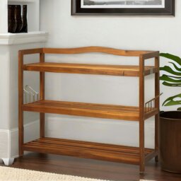 Rackhams 3-Tier Wooden Vertical Shoe Rack With Hanging Hooks Brown - thumbnail 4