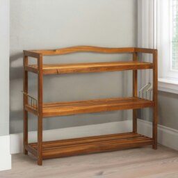 Rackhams 3-Tier Wooden Vertical Shoe Rack With Hanging Hooks Brown - thumbnail 3