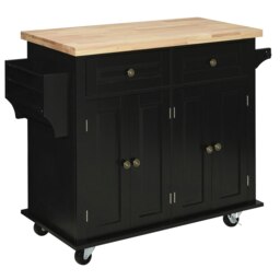 Rackhams Rolling Kitchen Island Cart with Rubber Wood Top, Spices - Cream White - thumbnail 2