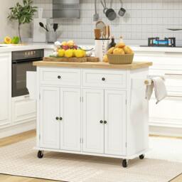Rackhams Rolling Kitchen Island Cart with Rubber Wood Top, Spices - Cream White - thumbnail 1