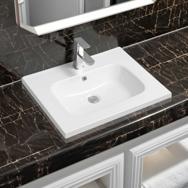 Rackhams 5414 Ceramic 61cm Mid-Edge Inset Basin with Oval Bowl - White - Ceramic - 61cm - image 1