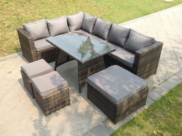 Rackhams 9 Seater Rattan Corner Sofa Set Dining Table Footstool Garden Furniture Patio - image 1