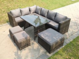Rackhams 9 Seater Rattan Corner Sofa Set Dining Table Footstool Garden Furniture Patio - thumbnail 1