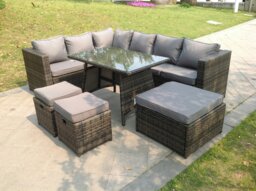 Rackhams 9 Seater Rattan Corner Sofa Set Dining Table Footstool Garden Furniture Patio - thumbnail 2