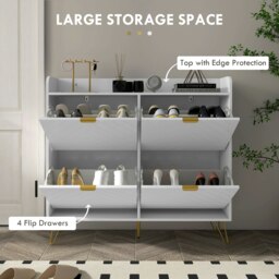 Rackhams Narrow Shoe Storage Cabinet with 4 Flip Drawers for 16 Pairs of Shoes - White - thumbnail 4