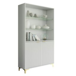 Rackhams White Display Cabinet with Gold Legs – Modern Fluted Tall Unit 170cm - Matt Body & Matt Doors - White - 170 - thumbnail 4