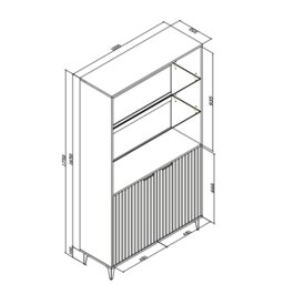 Rackhams White Display Cabinet with Gold Legs – Modern Fluted Tall Unit 170cm - Matt Body & Matt Doors - White - 170 - thumbnail 5