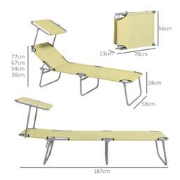 Rackhams Folding Chair Sun Lounger w/ Sunshade Garden Recliner Hammock - 2 - Grey - thumbnail 6