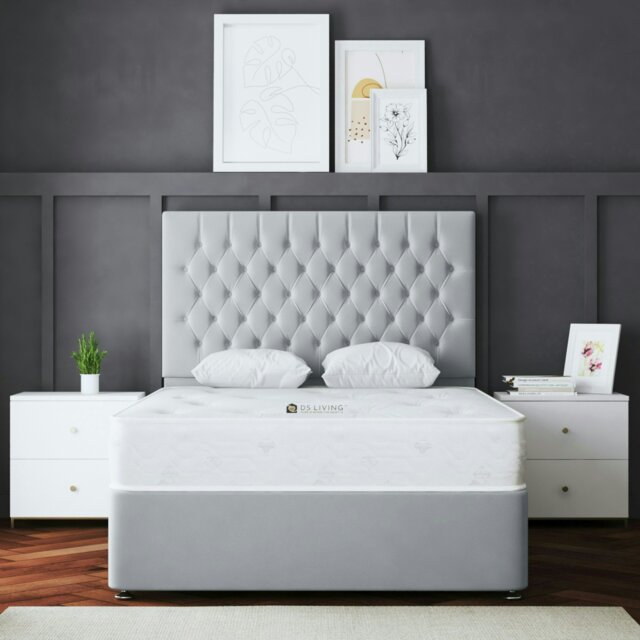 Rackhams Seraphine Divan Bed with Upholstered Headboard - Two Drawers - Silver - King - image 1