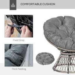 Rackhams 360° Swivel Rattan Papasan Moon Bowl Chair Round Lounge Garden Wicker Basket Seat with Padded Cushion Oversized for Outdoor Indoor, Grey - thumbnail 5
