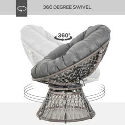 Rackhams 360° Swivel Rattan Papasan Moon Bowl Chair Round Lounge Garden Wicker Basket Seat with Padded Cushion Oversized for Outdoor Indoor, Grey - thumbnail 4