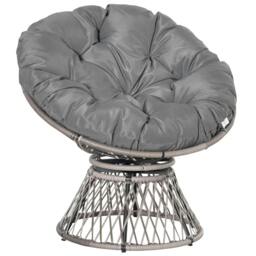 Rackhams 360° Swivel Rattan Papasan Moon Bowl Chair Round Lounge Garden Wicker Basket Seat with Padded Cushion Oversized for Outdoor Indoor, Grey - thumbnail 1