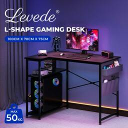 Rackhams L-shaped Gaming Computer Desk Corner Table Office Home 2 Storage Shelves - thumbnail 2