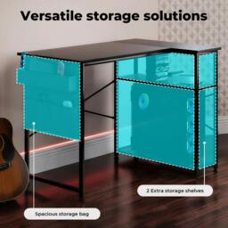 Rackhams L-shaped Gaming Computer Desk Corner Table Office Home 2 Storage Shelves - thumbnail 3