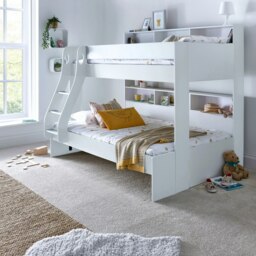 Rackhams Oliver White Triple Sleeper Storage Bunk Bed With Drawer And Mattress Options - Single / Small Double Bunk And Drawer With Ortho Mattresses - thumbnail 4