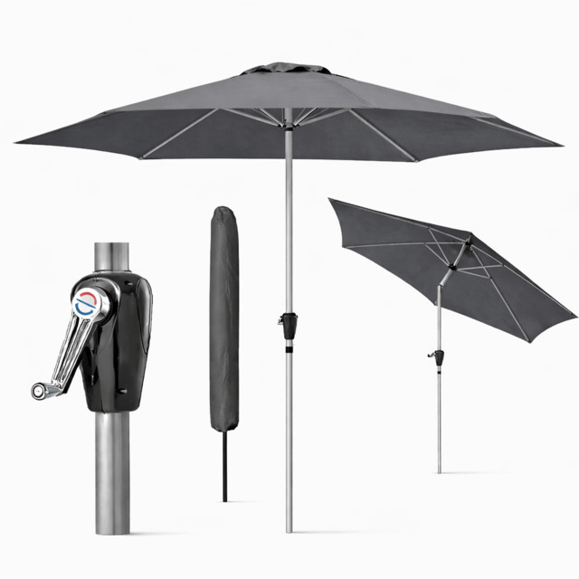 Rackhams Tilting Garden Parasol Table Umbrella 2.7M with Crank Handle, UV40 Protection, Free Protection Cover - Dark Grey - image 1