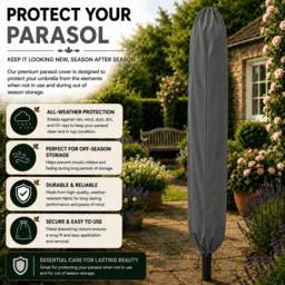 Rackhams Tilting Garden Parasol Table Umbrella 2.7M with Crank Handle, UV40 Protection, Free Protection Cover - Dark Grey - thumbnail 6