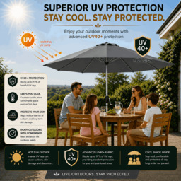 Rackhams Tilting Garden Parasol Table Umbrella 2.7M with Crank Handle, UV40 Protection, Free Protection Cover - Dark Grey - thumbnail 4