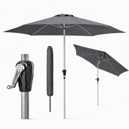 Rackhams Tilting Garden Parasol Table Umbrella 2.7M with Crank Handle, UV40 Protection, Free Protection Cover - Dark Grey - thumbnail 1