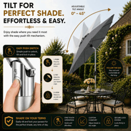 Rackhams Tilting Garden Parasol Table Umbrella 2.7M with Crank Handle, UV40 Protection, Free Protection Cover - Dark Grey - thumbnail 5