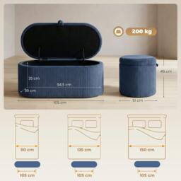 Rackhams Storage Ottoman, Corduroy Ottoman Storage Box with Padded Seat - Dark Grey - thumbnail 4