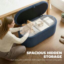 Rackhams Storage Ottoman, Corduroy Ottoman Storage Box with Padded Seat - Dark Grey - thumbnail 5