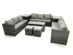 Rackhams Outdoor Garden Furniture Set 11 Seater Rattan Sofa Set with Coffee Table 2 Small Footstools 2 Side Tables Dark Grey Mixed - thumbnail 1