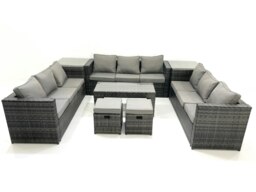 Rackhams Outdoor Garden Furniture Set 11 Seater Rattan Sofa Set with Coffee Table 2 Small Footstools 2 Side Tables Dark Grey Mixed - thumbnail 2
