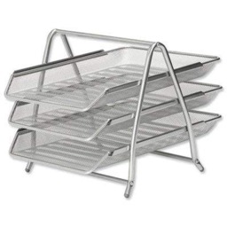 Rackhams 3 Tier Office Filing Trays Holder A4 Document Letter Paper Wire Mesh Storage Organiser - Black - thumbnail 2