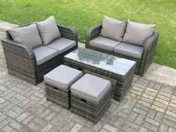 Rackhams Dark Grey PE Wicker Rattan Garden Furniture Set Love Sofa 2 Seater Sofa Set Outdoor Rectangular Coffee Table 6 Seater - thumbnail 2