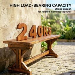 Rackhams Wooden Garden Bench, Rustic Backless Outdoor Loveseat, Carbonised - thumbnail 5