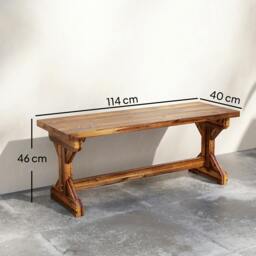 Rackhams Wooden Garden Bench, Rustic Backless Outdoor Loveseat, Carbonised - thumbnail 3