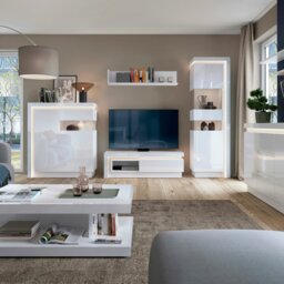 Rackhams Lyon Tall Narrow display cabinet (LHD) (including LED lighting) in White and High Gloss - Full Assembly Required - White - High Gloss - thumbnail 3