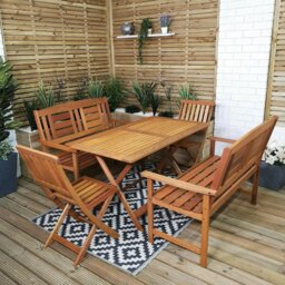 Rackhams Outdoor 6 Person Folding Rectangular Wooden Garden Patio Dining Table Chairs and 2 Benches Set - Outdoor Furniture Sets - thumbnail 1
