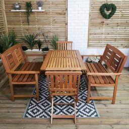 Rackhams Outdoor 6 Person Folding Rectangular Wooden Garden Patio Dining Table Chairs and 2 Benches Set - Outdoor Furniture Sets - thumbnail 2