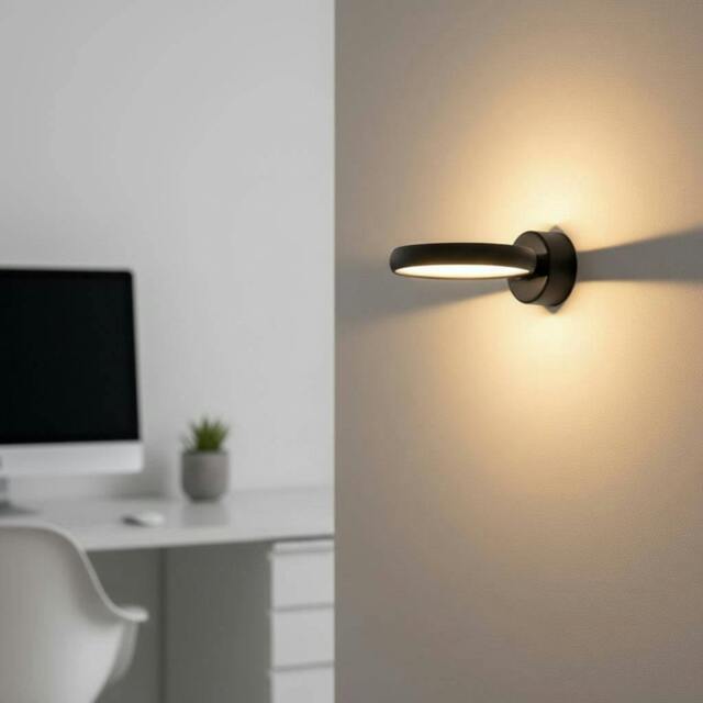 Rackhams 6 Watt Round Black Modern Internal Wall Light - image 1