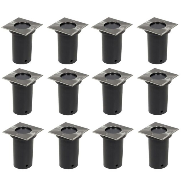 Rackhams Outdoor Ground Lights 12 pcs Square - Silver - Die-cast aluminium body + stainless steel cover + plastic housing + tempered glass diffuser