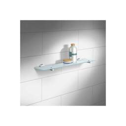 Rackhams Frosted Glass Bathroom Shelf (600mm) with Polished Chrome Wall Brackets - thumbnail 2
