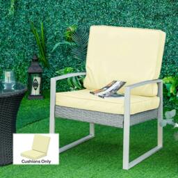 Rackhams Set of 2 Garden Seat and Back Cushion Set, Replacement Cushions for Outdoor Furniture with Seat Cushion and Back Cushion, Cream White - thumbnail 2