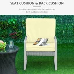 Rackhams Set of 2 Garden Seat and Back Cushion Set, Replacement Cushions for Outdoor Furniture with Seat Cushion and Back Cushion, Cream White - thumbnail 4