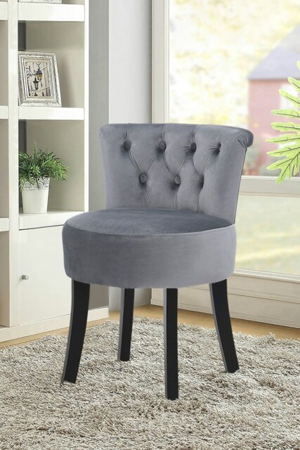 Rackhams Grey Velvet Button Tufted Upholstered Footstool for Dressing Table - Grey - image 1