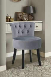 Rackhams Grey Velvet Button Tufted Upholstered Footstool for Dressing Table - Grey - thumbnail 2