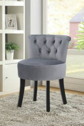 Rackhams Grey Velvet Button Tufted Upholstered Footstool for Dressing Table - Grey - thumbnail 1
