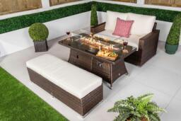 Rackhams Sydney 2 Seat Loveseat Sofa Rattan Garden Furniture Set Outdoor With Fire Pit Coffee Table & Bench - Brown - 1 - thumbnail 4