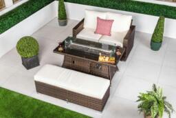 Rackhams Sydney 2 Seat Loveseat Sofa Rattan Garden Furniture Set Outdoor With Fire Pit Coffee Table & Bench - Brown - 1 - thumbnail 3