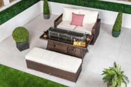 Rackhams Sydney 2 Seat Loveseat Sofa Rattan Garden Furniture Set Outdoor With Fire Pit Coffee Table & Bench - Brown - 1 - thumbnail 2