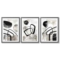 Rackhams Set of 3 Abstract Black Grey Watercolour Framed Wall Art - 42x59cm (A2) - Light Oak - thumbnail 5