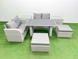 Rackhams 7 Pieces Outdoor PE Rattan Sofa Set Patio Garden Furniture Sets with Cushions 2 Side Tables 2 Big Stools Light Grey