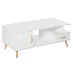 Rackhams Modern Minimalism Storage Coffee Table Wooden Living Room w/ Drawer - White - thumbnail 2