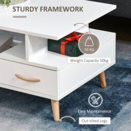 Rackhams Modern Minimalism Storage Coffee Table Wooden Living Room w/ Drawer - White - thumbnail 4